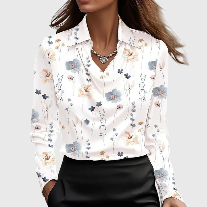 Damen Satinbluse mit Wasserfallausschnitt | Elegante Langarmbluse mit weich fließendem Stoff und sanftem Glanz für Büro und Freizeit