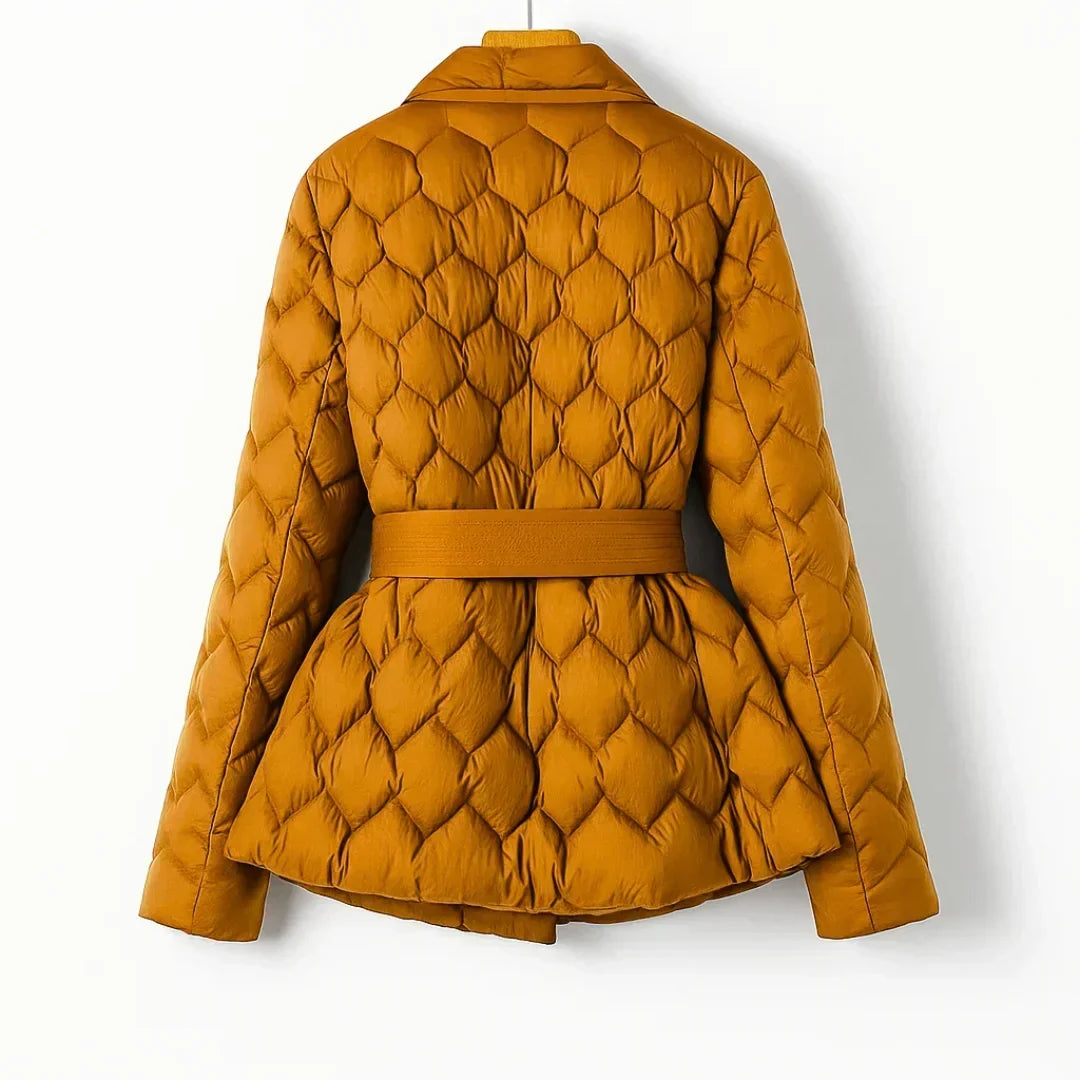 Damen Steppjacke mit Bindegürtel | Warme taillierte Jacke mit Schalkragen und wattierter Verarbeitung für kalte Tage