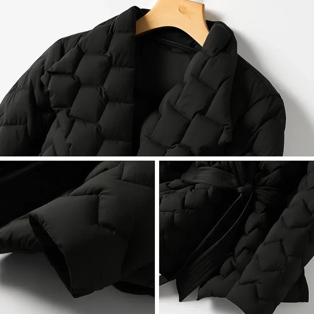 Damen Steppjacke mit Bindegürtel | Warme taillierte Jacke mit Schalkragen und wattierter Verarbeitung für kalte Tage