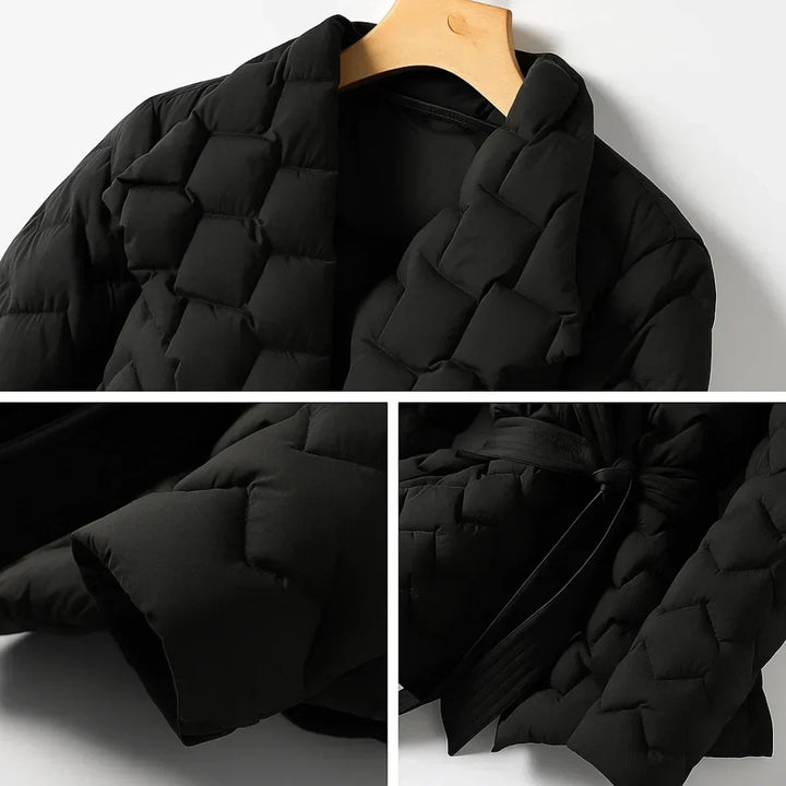 Damen Steppjacke mit Bindegürtel | Warme taillierte Jacke mit Schalkragen und wattierter Verarbeitung für kalte Tage