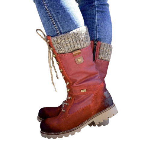 Damen Winterstiefel mit Schnürung und Reißverschluss | Mittelhohe Boots mit Strickbündchen, verstärkter Ferse und profilierter Laufsohle