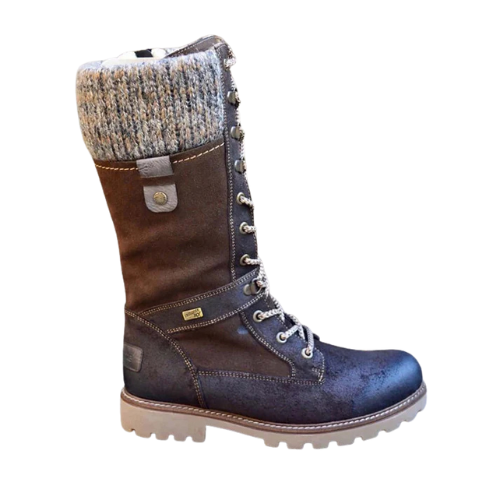 Damen Winterstiefel mit Schnürung und Reißverschluss | Mittelhohe Boots mit Strickbündchen, verstärkter Ferse und profilierter Laufsohle