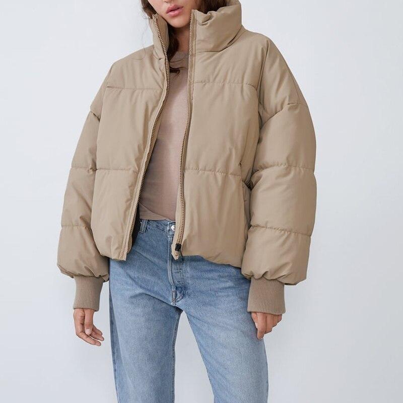 Damen Winterjacke mit hohem Kragen | Gepolsterte wasserabweisende Jacke mit Taschen, Rippbündchen und verstellbarem Saum