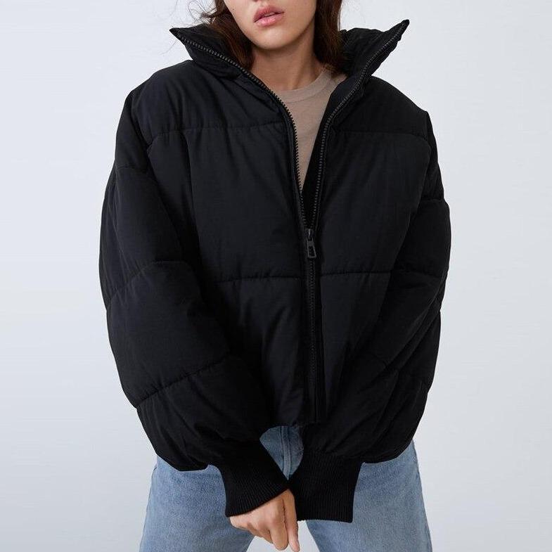 Damen Winterjacke mit hohem Kragen | Gepolsterte wasserabweisende Jacke mit Taschen, Rippbündchen und verstellbarem Saum
