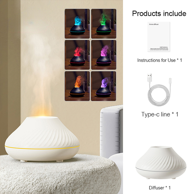 Tragbarer Luftbefeuchter mit Flammeneffekt | Aroma-Diffuser 130 ml mit LED-Nachtlicht