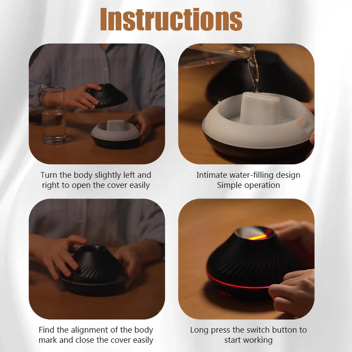 Tragbarer Luftbefeuchter mit Flammeneffekt | Aroma-Diffuser 130 ml mit LED-Nachtlicht