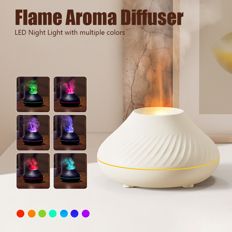 Tragbarer Luftbefeuchter mit Flammeneffekt | Aroma-Diffuser 130 ml mit LED-Nachtlicht