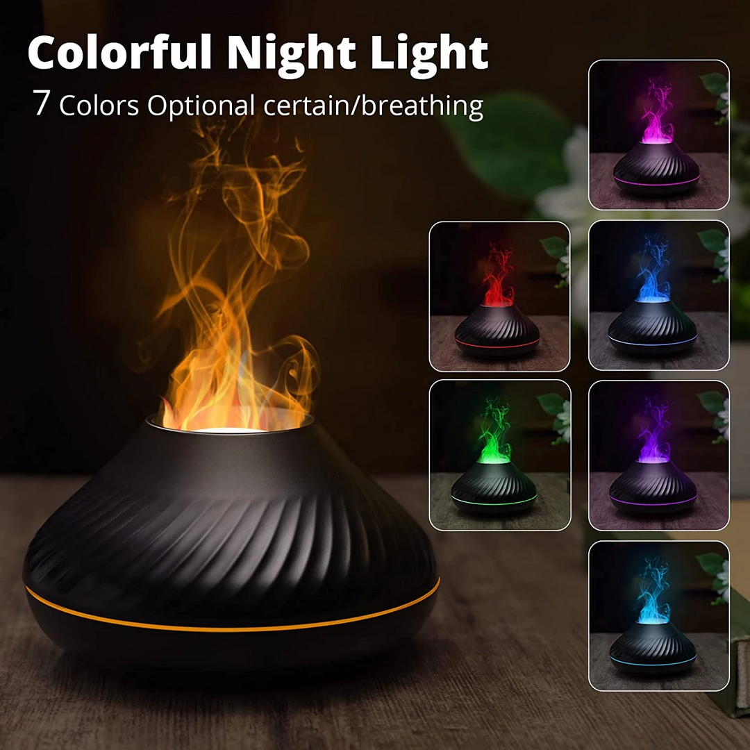 Tragbarer Luftbefeuchter mit Flammeneffekt | Aroma-Diffuser 130 ml mit LED-Nachtlicht