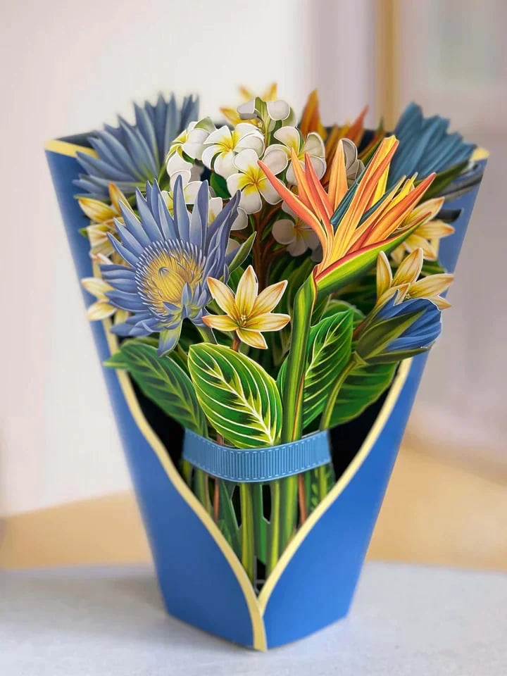 Pop-Up Papierblumenstrauß 3D | Blumenkarte mit Papiervase &amp; Grußkarte | Handgefertigt, langlebig | Deko-Geschenk 43×38 cm