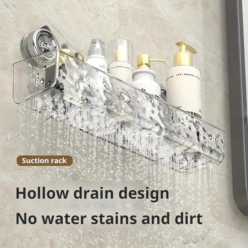 Duschregal mit Saugnäpfen 30,8 cm | Transparente Badezimmerablage ohne Bohren | Mit Haken für Shampoo, Seife &amp; Badzubehör