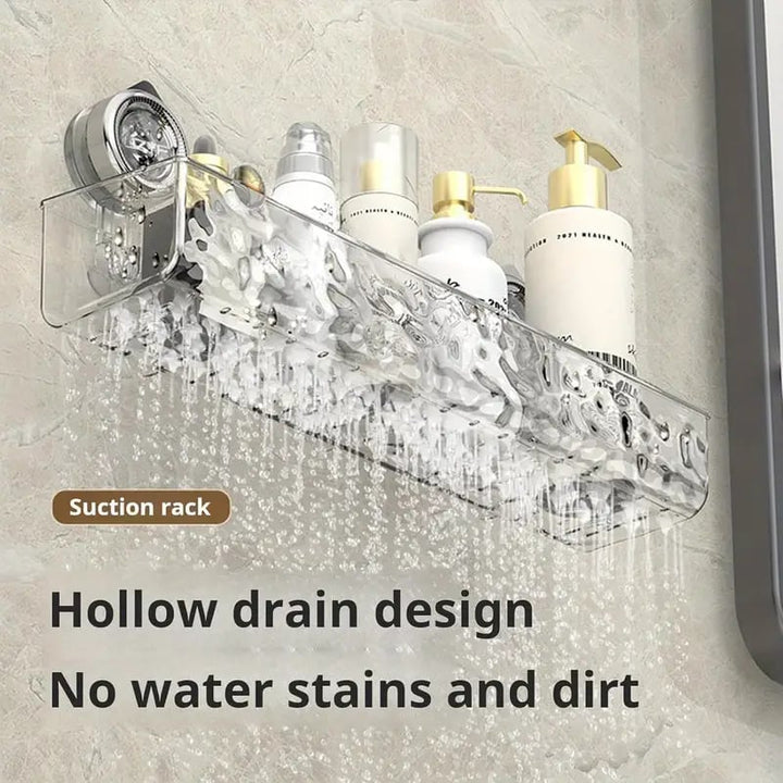 Duschregal mit Saugnäpfen 30,8 cm | Transparente Badezimmerablage ohne Bohren | Mit Haken für Shampoo, Seife &amp; Badzubehör