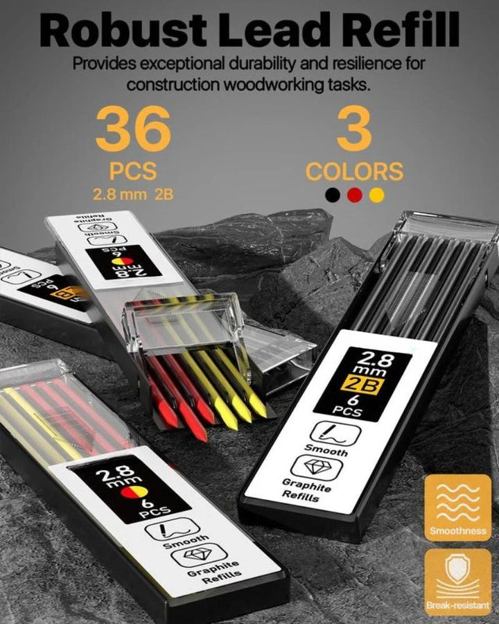 Tiefloch-Markierstift | 2,8 mm mit 24 Nachfüllminen für Handwerk, Montage und schwer erreichbare Stellen