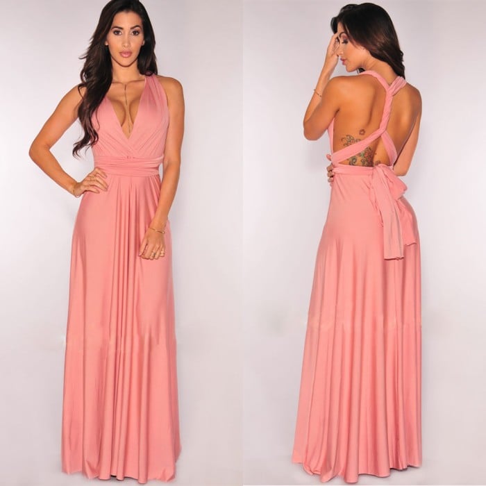 Damen Wickel-Maxikleid | 24 Tragevarianten | Ärmellos &amp; elegant | Perfekt für Hochzeit, Party &amp; Abend