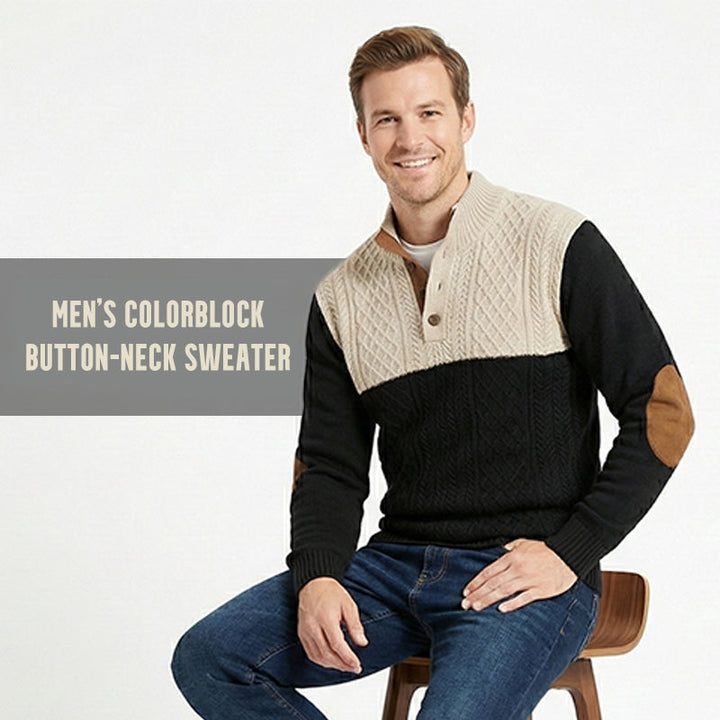 Herren Pullover | Knopfleiste mit Farbblockdesign &amp; lockerer Passform für Alltag und kühle Tage