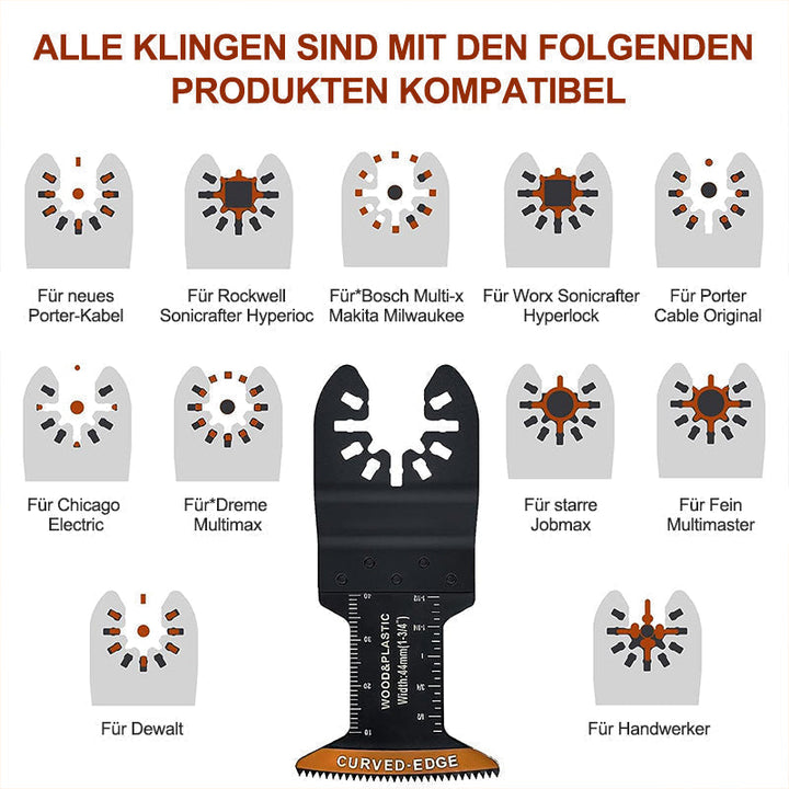 Oszillierende Multitool Sägeblätter 20er Set | Gebogene Kante für präzise Tauchschnitte | Holz, Kunststoff, Weichmetall | Universal kompatibel