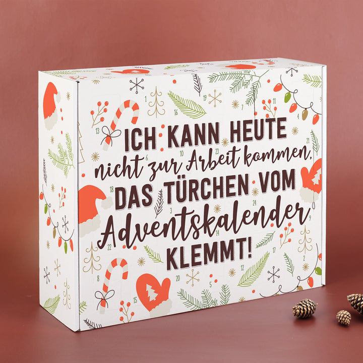 Lustiger Adventskalender zum Befüllen | Weihnachtskalender mit 24 Türchen, Arbeitsunfähigkeitsbescheinigung und humorvollem Spruch