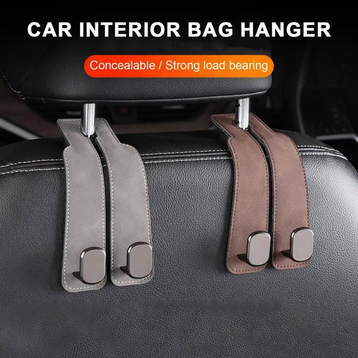 Headrest hook for car made of metal with double hook – StrapMaster | tool-free assembly in 3 seconds | organization &amp; more legroom