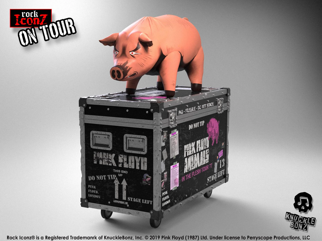 Rock-Verkleidetes Schweinefigur aus Polyresin | Handbemalt mit Flightcase-Sockel | Limitierte Sammleredition