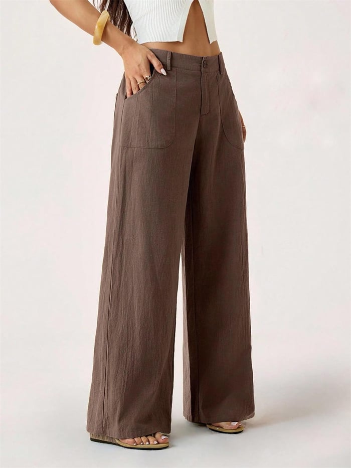 Damen Palazzo Hose aus Baumwoll-Leinen | High Waist Sommerhose mit Weitem Bein &amp; Taschen | Luftig &amp; Bequem