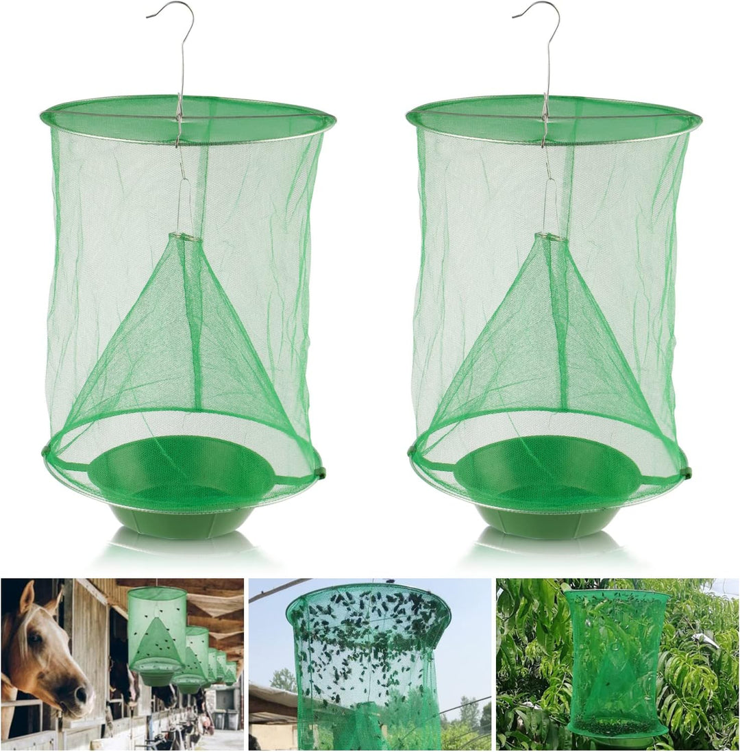 Fliegenfalle zum Aufhängen chemiefrei – TrapSavage 1+1 Set | fängt tausende Fliegen | für Küche, Garten, Stall &amp; Restaurant