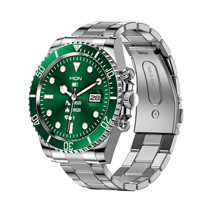 Montre connectée écran HD 1,28 pouce | Lunette rotative &amp; appels Bluetooth | Fréquence cardiaque, sommeil, modes sport, bracelet acier inoxydable
