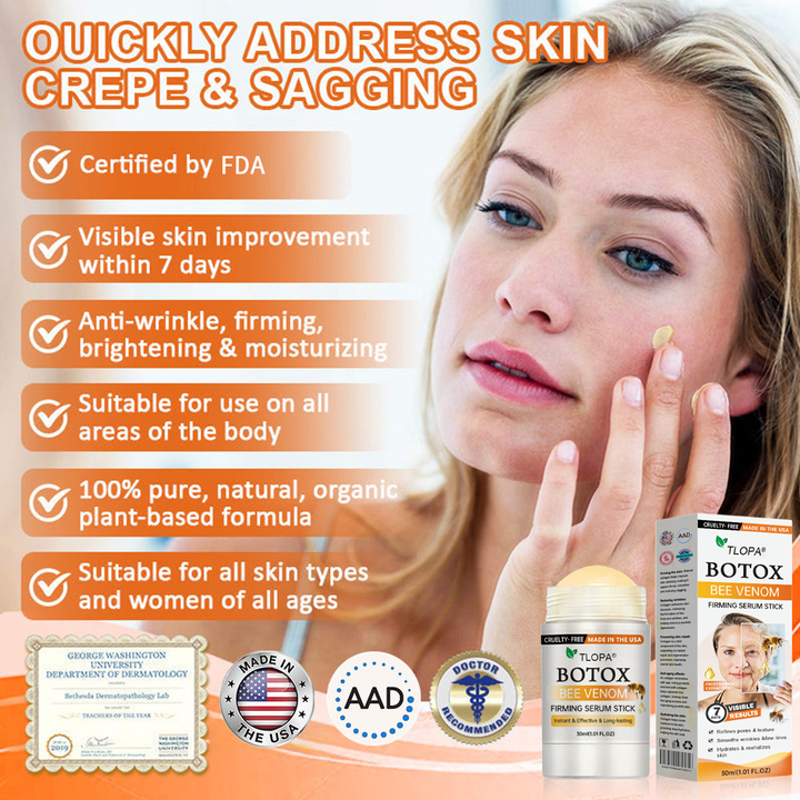Anti-aging serum stick with bee venom &amp; hyaluronic acid | Peptides for smoother skin | For face &amp; body, moisturizing, 1+1 free
