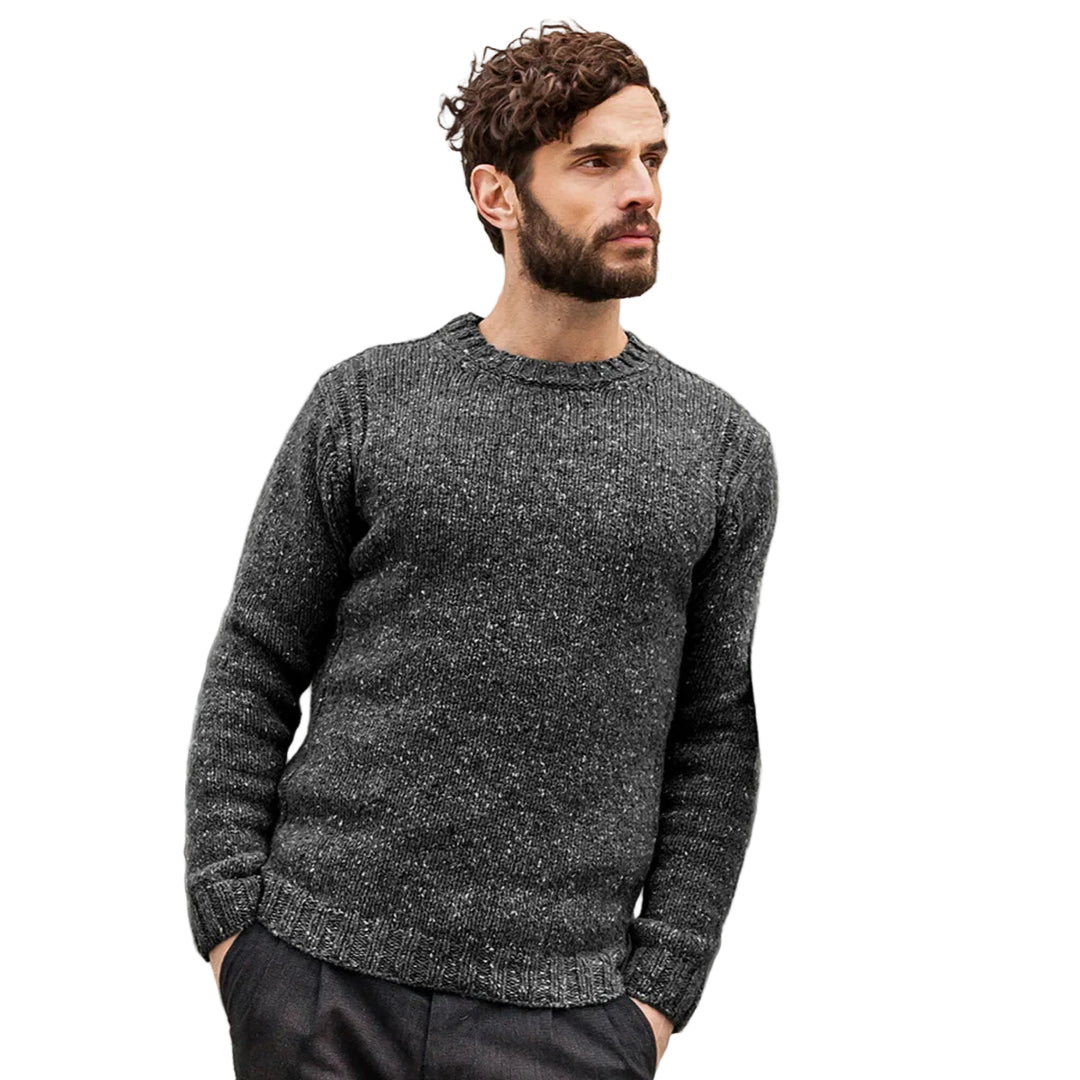 Herren Pullover | Rundhalspullover mit geradem Schnitt und melierter Donegal-Optik