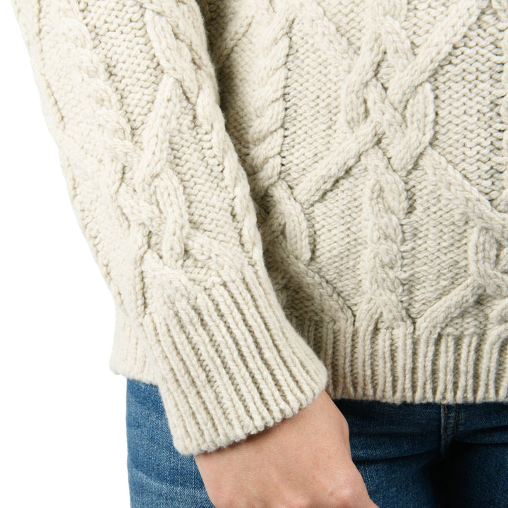 Damen Aran Pullover | Zopfpullover mit Rundhalsausschnitt und leicht verlängertem Schnitt