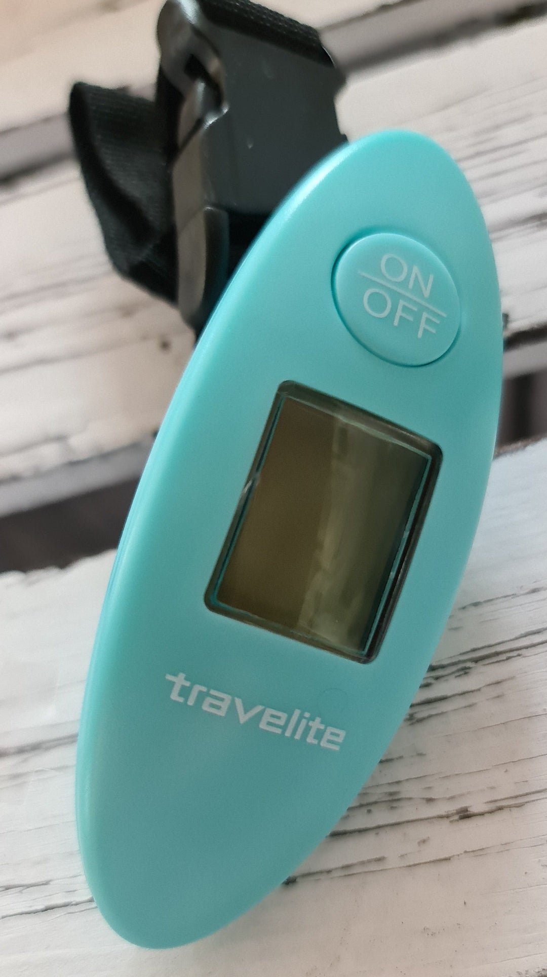 Digitale Kofferwaage bis 40 kg in Türkis | Gepäckwaage mit 100-g-Teilung, kg/lbs-Anzeige, Nylonriemen und 3-V-Batterie