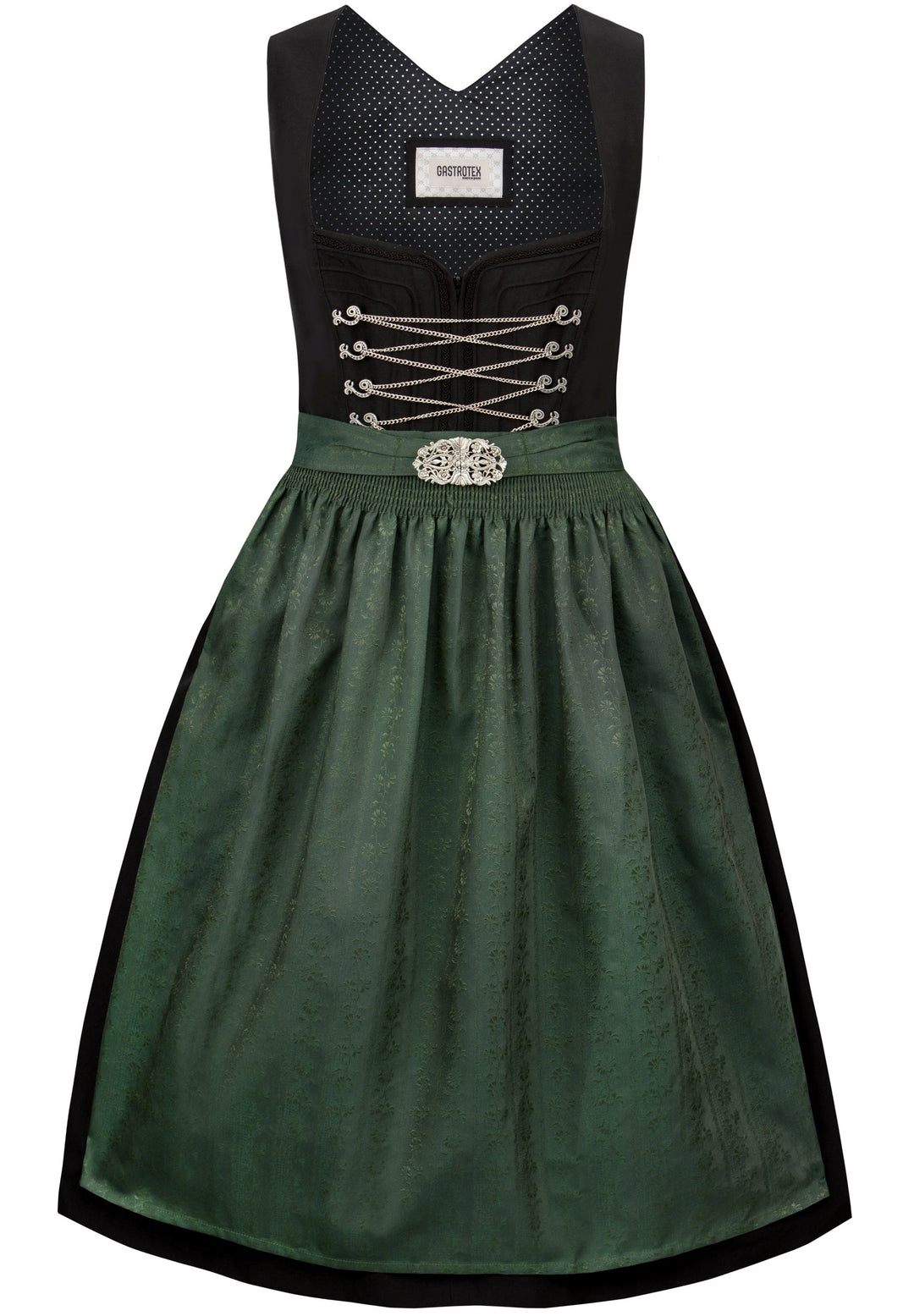 Dirndl lang Damen | Schwarzes Trachtenkleid mit Miederhaken, Reliefdetails und 70 cm Rocklänge