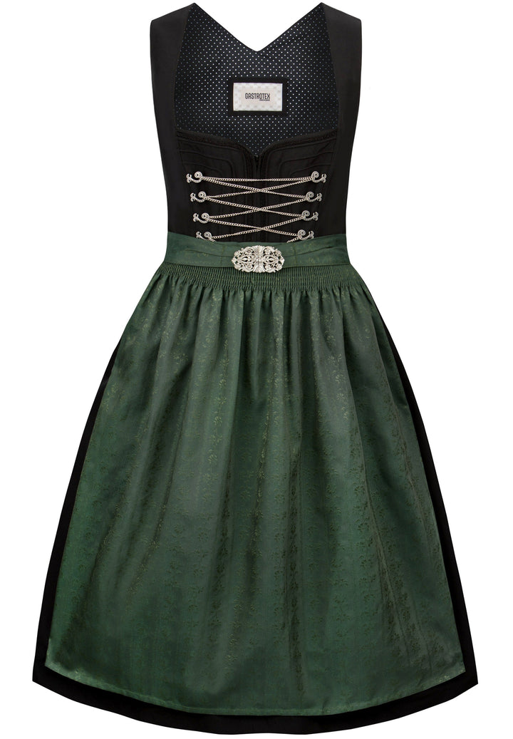 Dirndl lang Damen | Schwarzes Trachtenkleid mit Miederhaken, Reliefdetails und 70 cm Rocklänge