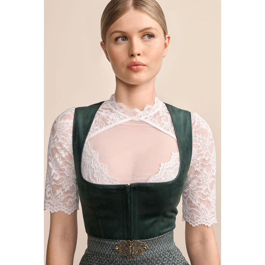 Damen Dirndl | Midi Samtdirndl mit Balkonett-Ausschnitt, Schürzenschließe und 60 cm Rocklänge