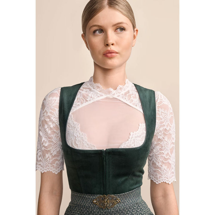 Damen Dirndl | Midi Samtdirndl mit Balkonett-Ausschnitt, Schürzenschließe und 60 cm Rocklänge