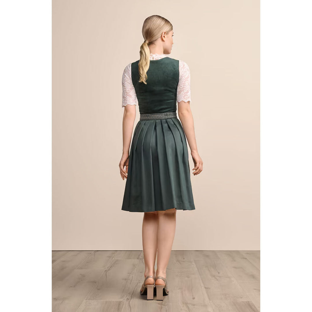 Damen Dirndl | Midi Samtdirndl mit Balkonett-Ausschnitt, Schürzenschließe und 60 cm Rocklänge