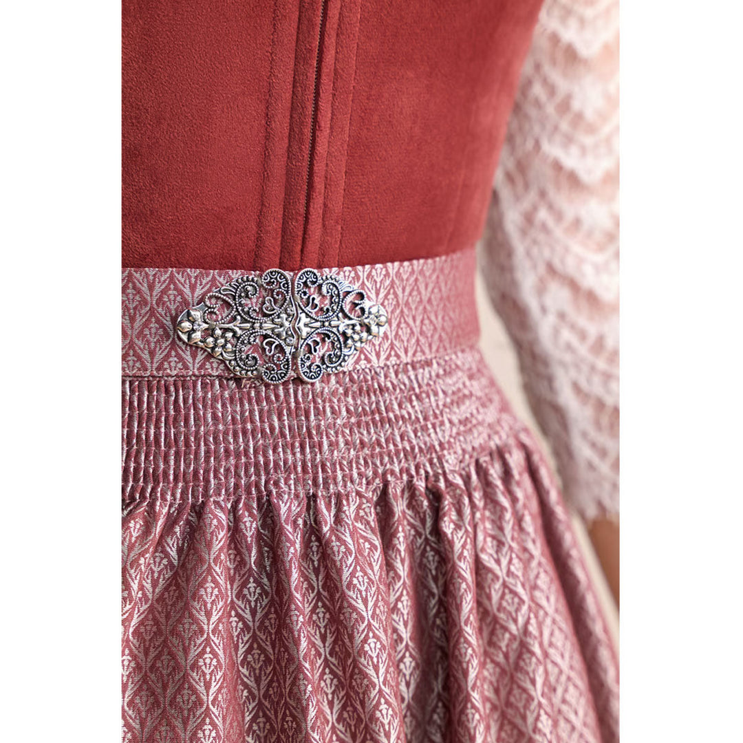 Damen Dirndl Rost Rosa | Midi Samtdirndl mit Balkonett-Ausschnitt, Reißverschluss und 60 cm Rocklänge