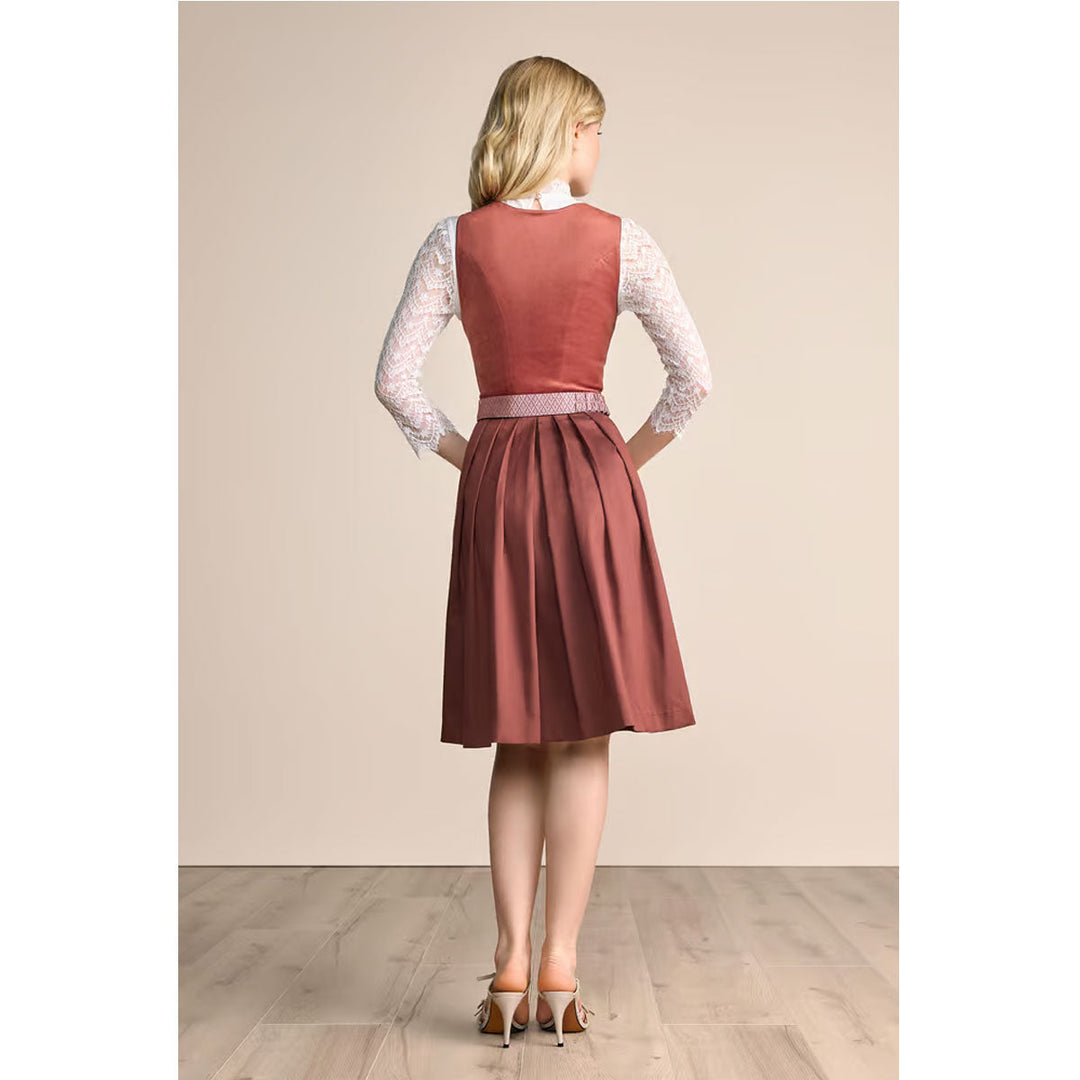 Damen Dirndl Rost Rosa | Midi Samtdirndl mit Balkonett-Ausschnitt, Reißverschluss und 60 cm Rocklänge