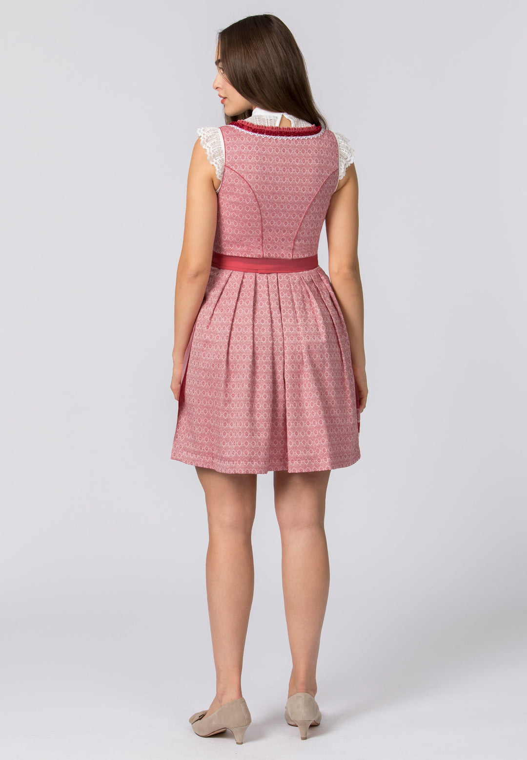 Dirndl Mini Damen | Rotes Trachtenkleid mit Schnürmieder, Schürze und 50 cm Rocklänge