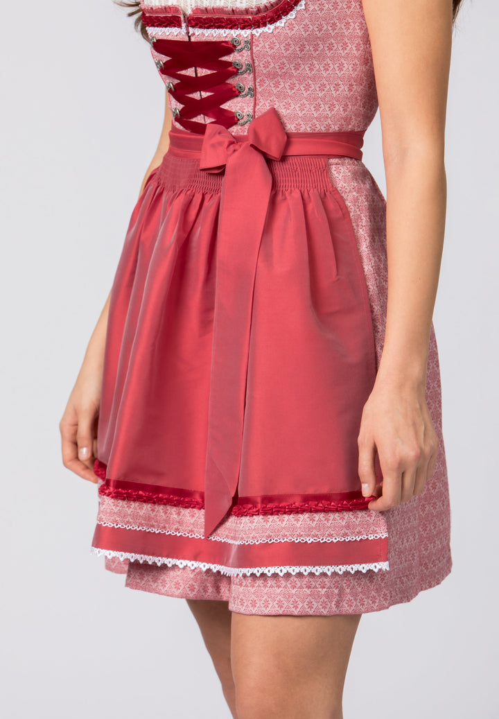 Dirndl Mini Damen | Rotes Trachtenkleid mit Schnürmieder, Schürze und 50 cm Rocklänge