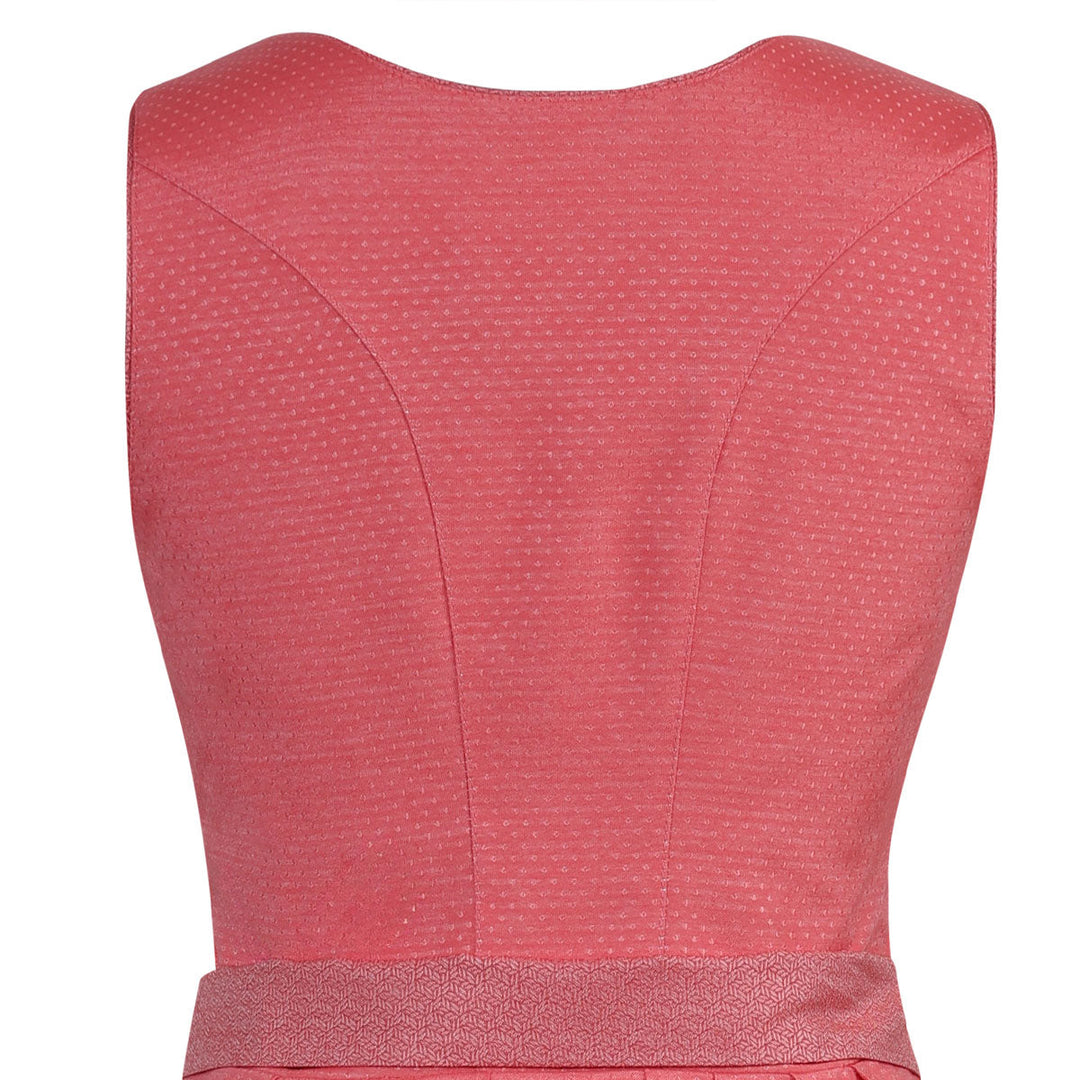 Damen Dirndl Koralle | Midi Trachtenkleid mit Knopfleiste, eckigem Ausschnitt und 70 cm Rocklänge
