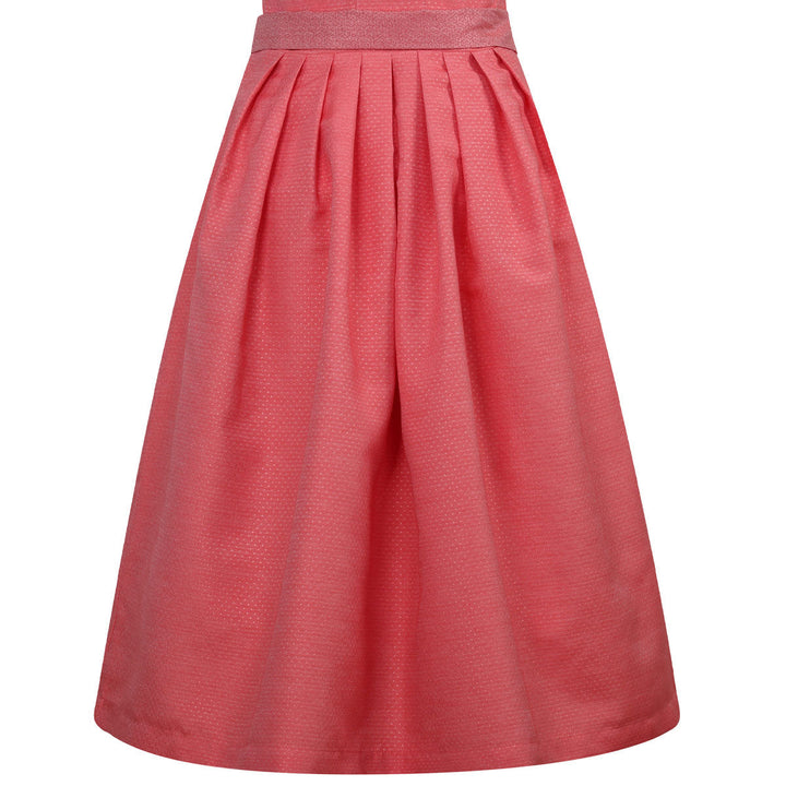 Damen Dirndl Koralle | Midi Trachtenkleid mit Knopfleiste, eckigem Ausschnitt und 70 cm Rocklänge