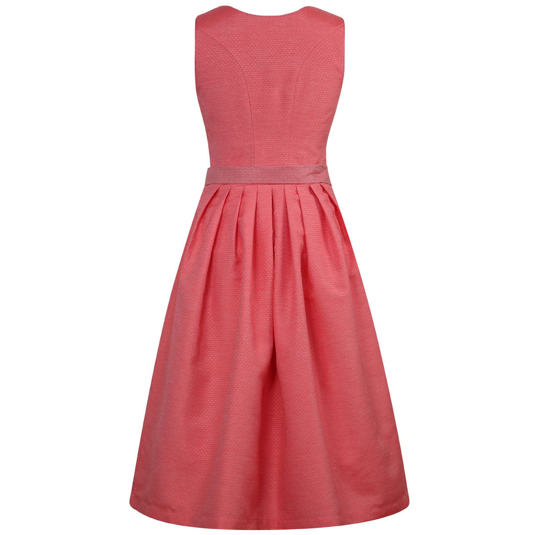 Damen Dirndl Koralle | Midi Trachtenkleid mit Knopfleiste, eckigem Ausschnitt und 70 cm Rocklänge