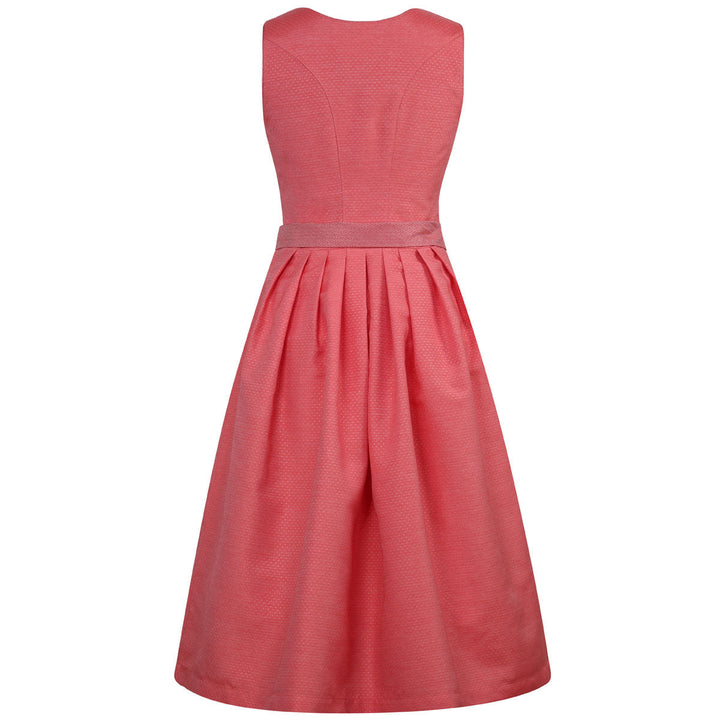 Damen Dirndl Koralle | Midi Trachtenkleid mit Knopfleiste, eckigem Ausschnitt und 70 cm Rocklänge