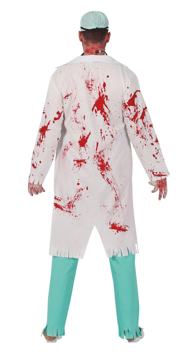 Zombie Arzt Kostüm Herren | Halloween-Kostüm mit weißer Jacke, T-Shirt und Hose für Halloween- und Mottopartys