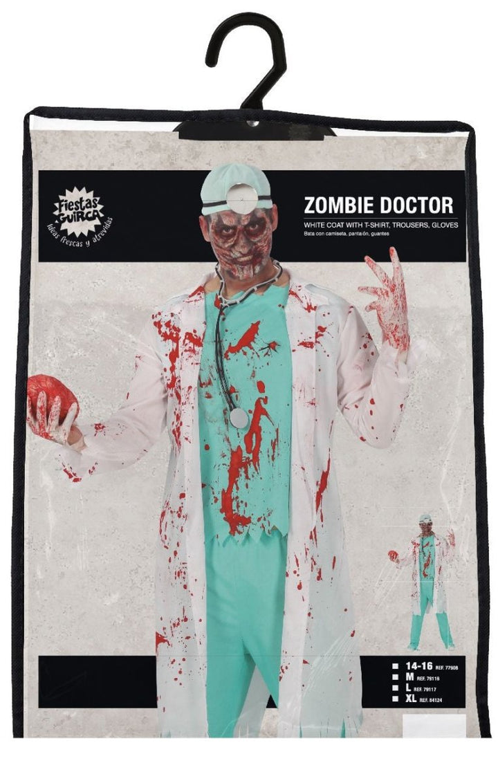 Zombie Arzt Kostüm Herren | Halloween-Kostüm mit weißer Jacke, T-Shirt und Hose für Halloween- und Mottopartys