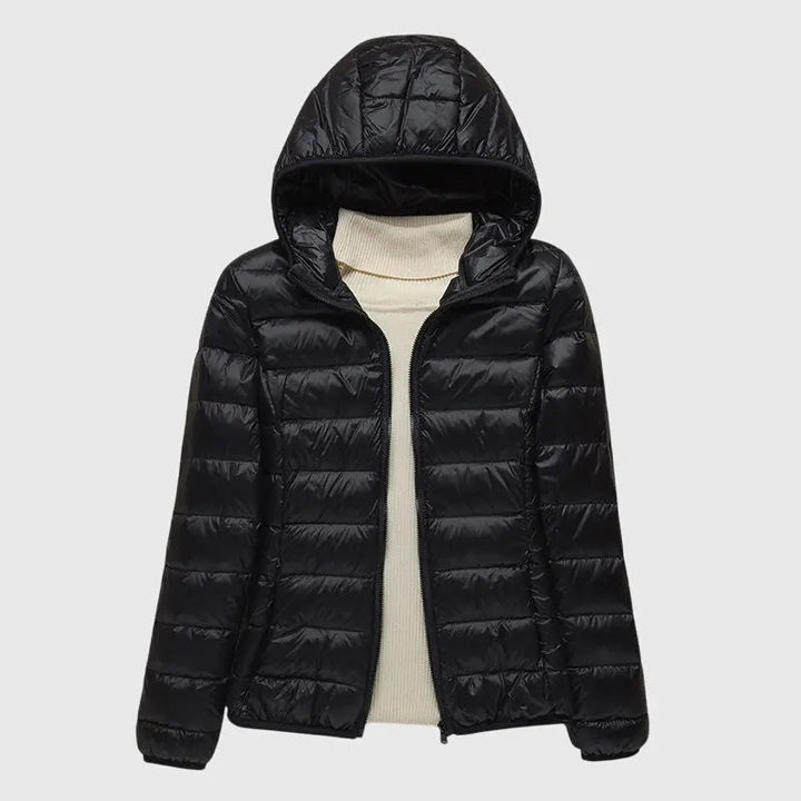 Damen Steppjacke kurz mit Kapuze | Kurzjacke mit horizontaler Steppung, Stehkragen und Reißverschluss für vielseitige Looks