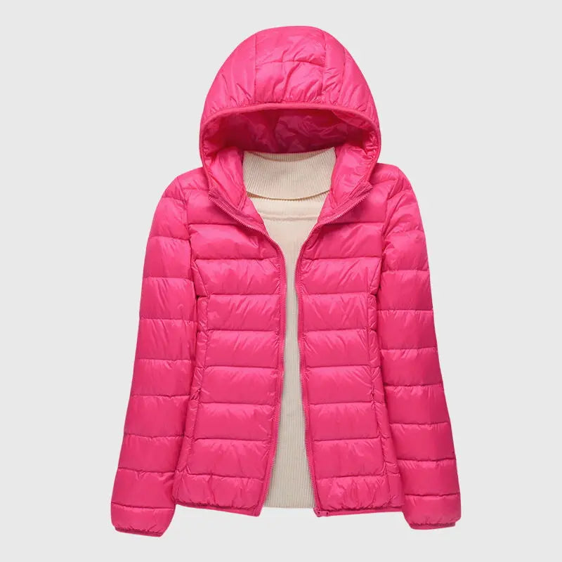 Damen Steppjacke kurz mit Kapuze | Kurzjacke mit horizontaler Steppung, Stehkragen und Reißverschluss für vielseitige Looks