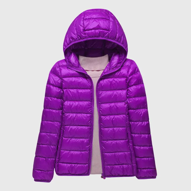 Damen Steppjacke kurz mit Kapuze | Kurzjacke mit horizontaler Steppung, Stehkragen und Reißverschluss für vielseitige Looks