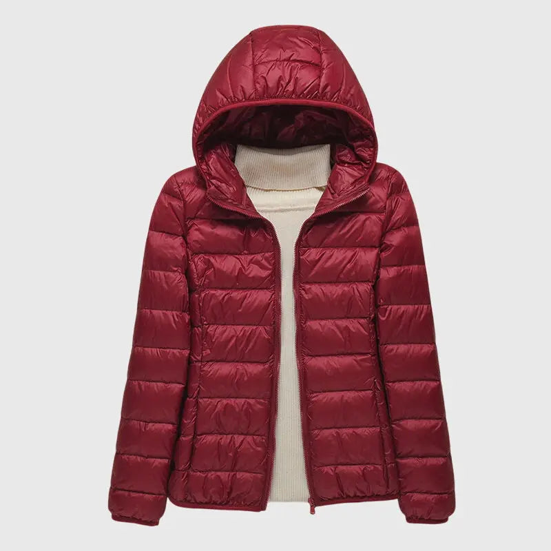 Damen Steppjacke kurz mit Kapuze | Kurzjacke mit horizontaler Steppung, Stehkragen und Reißverschluss für vielseitige Looks