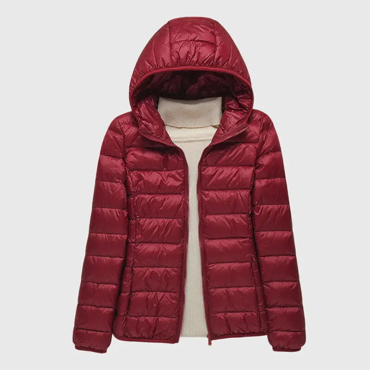 Damen Steppjacke kurz mit Kapuze | Kurzjacke mit horizontaler Steppung, Stehkragen und Reißverschluss für vielseitige Looks