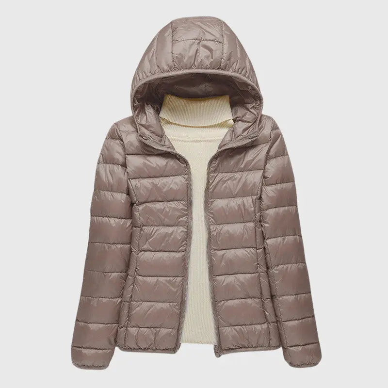 Damen Steppjacke kurz mit Kapuze | Kurzjacke mit horizontaler Steppung, Stehkragen und Reißverschluss für vielseitige Looks